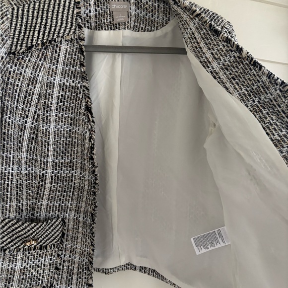 Chico's Black Tweed Fringe Blazer Jacket Women’s Size 8/10 (Chico’s Size 1) - Picture 13 of 15